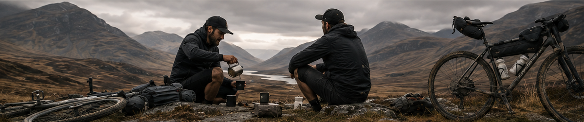 A travel brochure or flyer page titled 'WHAT TO EXPECT.' with a central mountain-biking lifestyle photo and six text panels describing the experience.